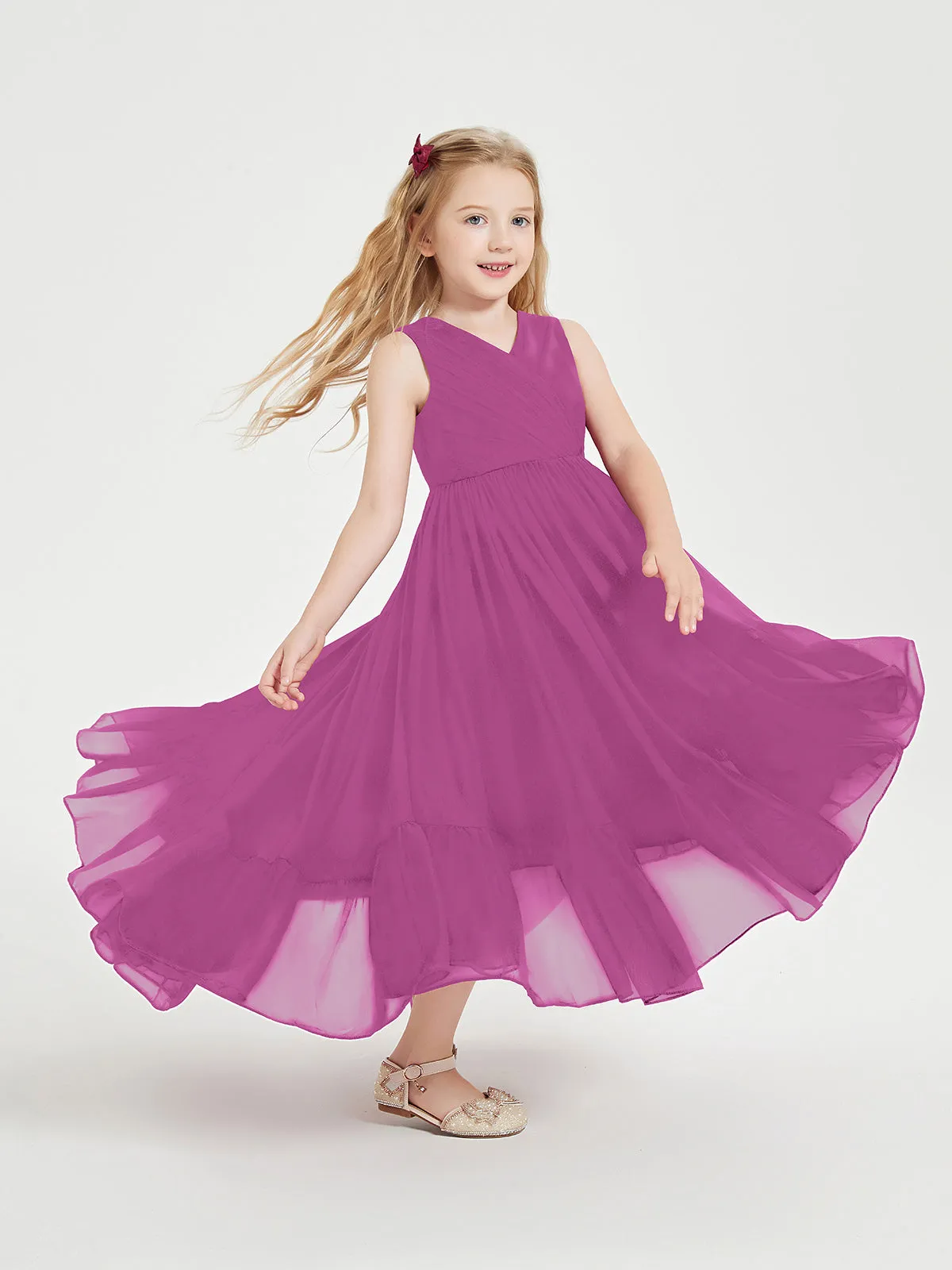 Boho Junior Bridesmaid Dresses Cascading Skirt Orchid