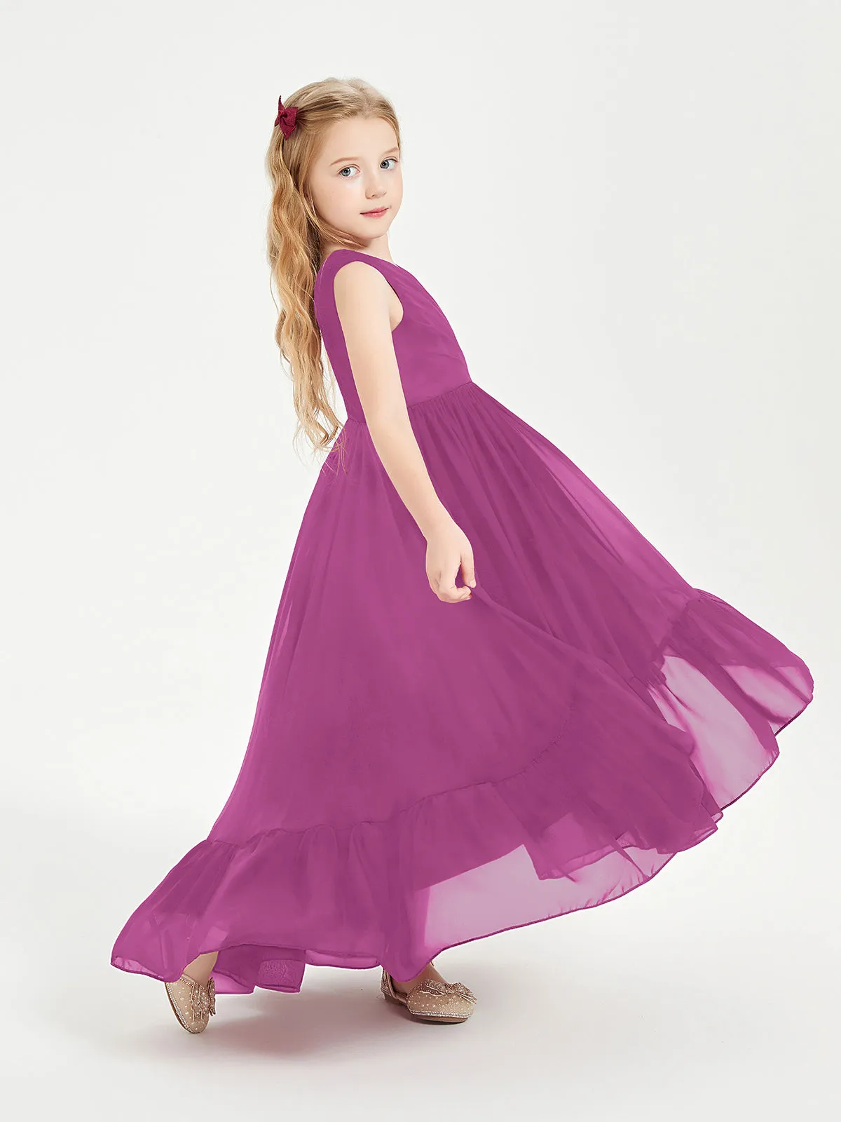 Boho Junior Bridesmaid Dresses Cascading Skirt Orchid