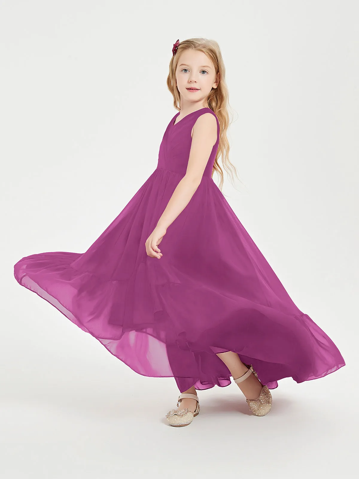 Boho Junior Bridesmaid Dresses Cascading Skirt Orchid