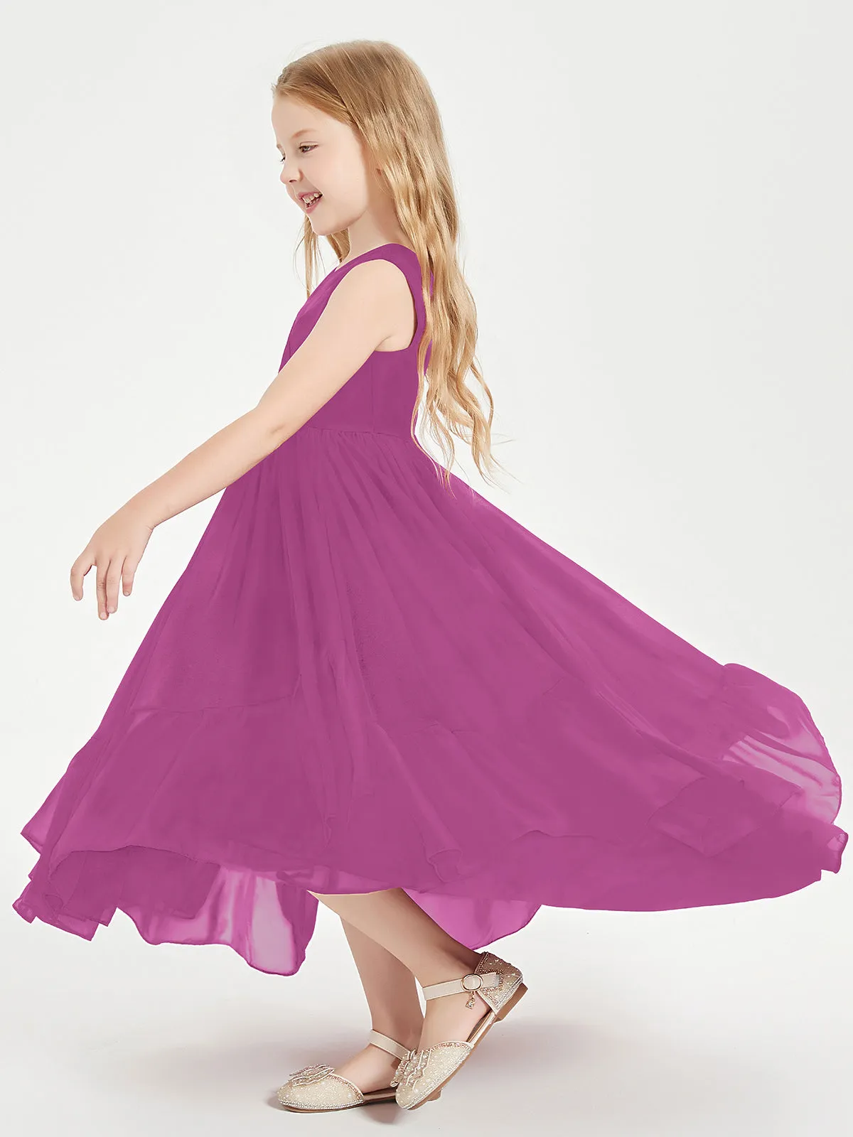 Boho Junior Bridesmaid Dresses Cascading Skirt Orchid