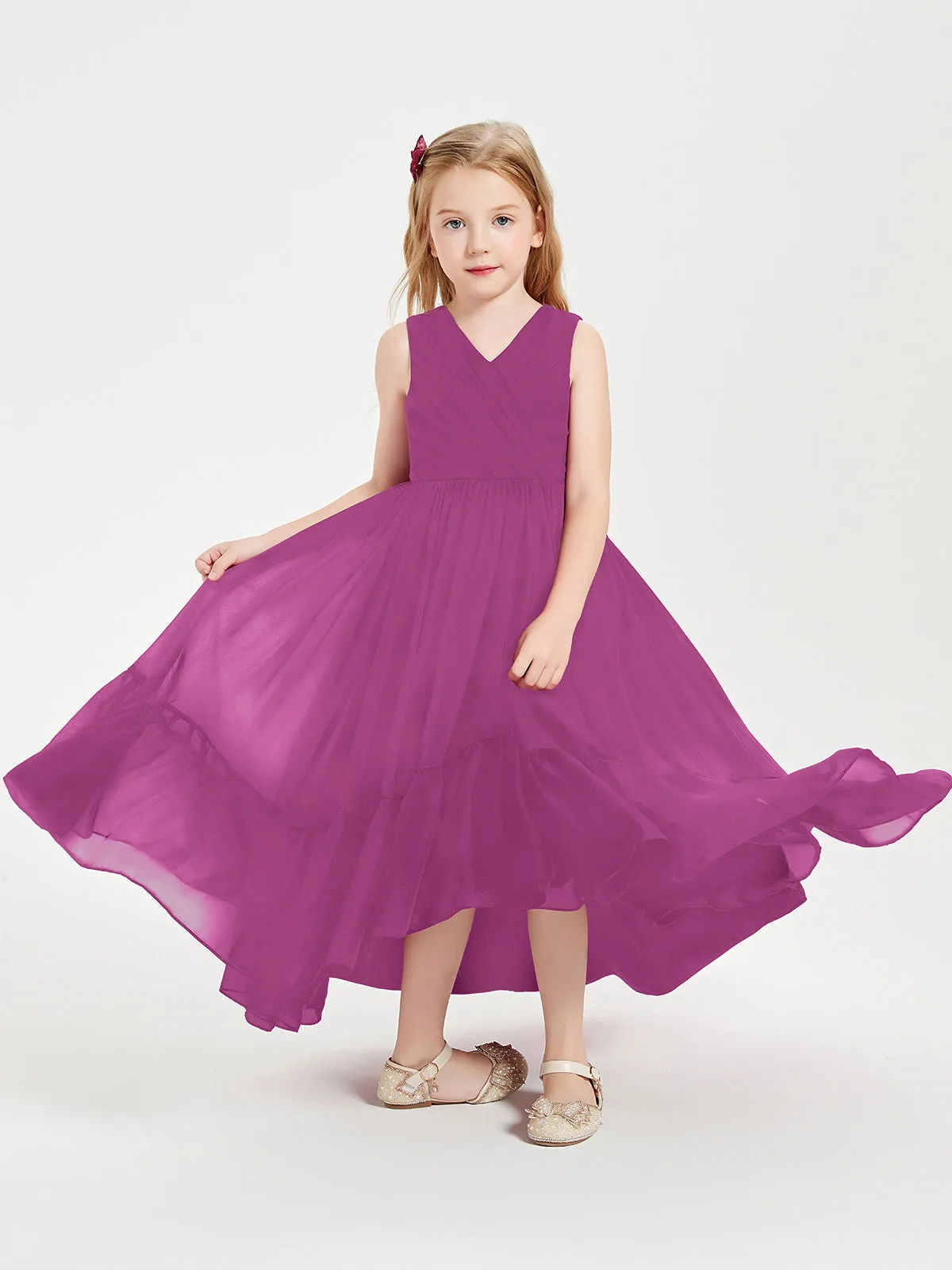 Boho Junior Bridesmaid Dresses Cascading Skirt Orchid