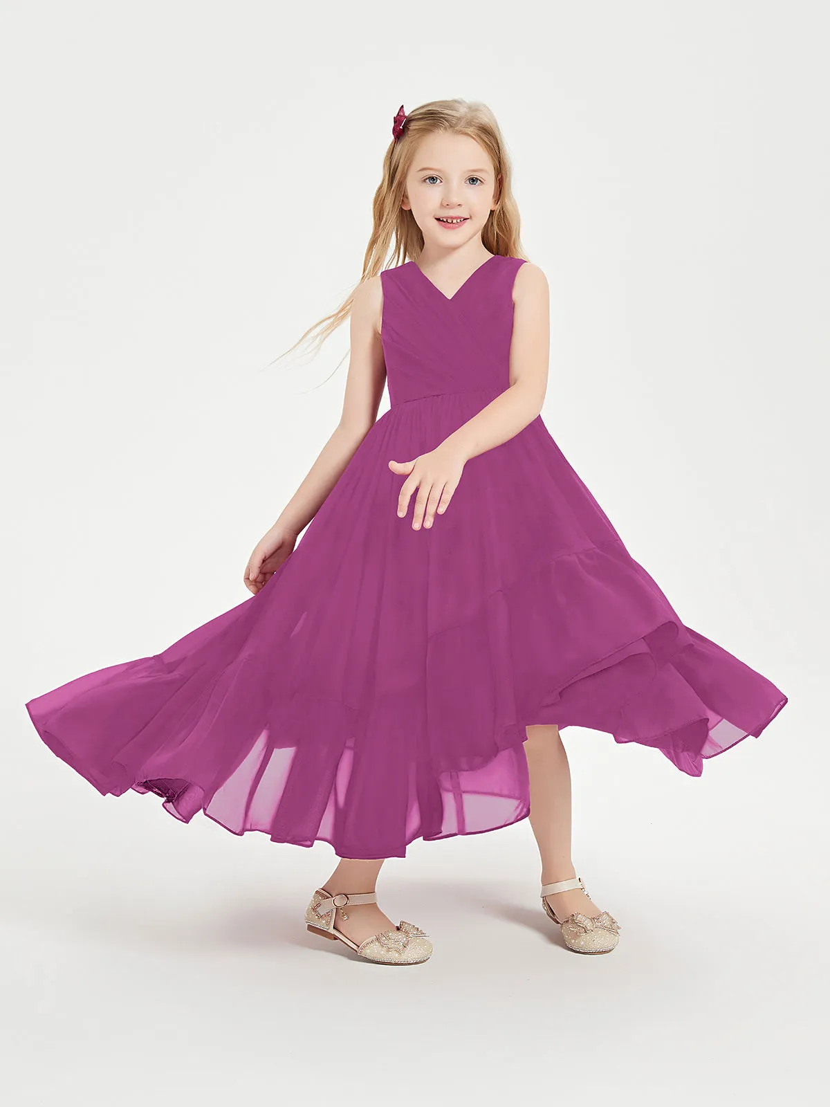 Boho Junior Bridesmaid Dresses Cascading Skirt Orchid