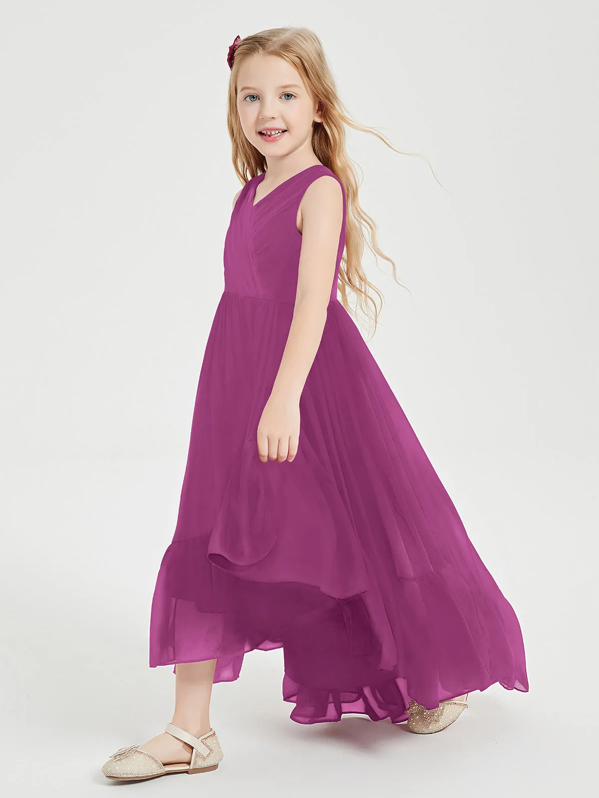 Boho Junior Bridesmaid Dresses Cascading Skirt Orchid