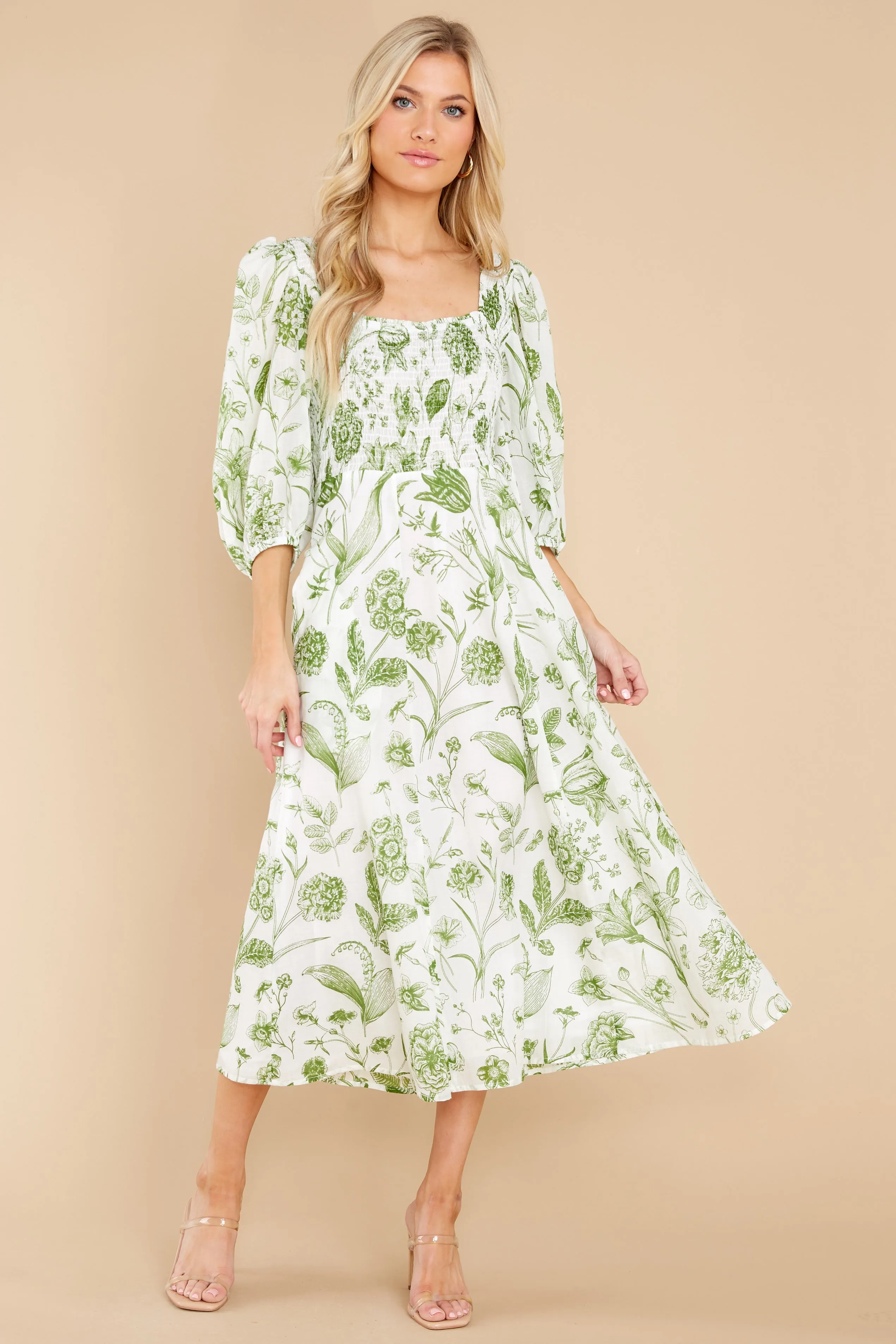 Bridget Toile Leaf Midi Dress