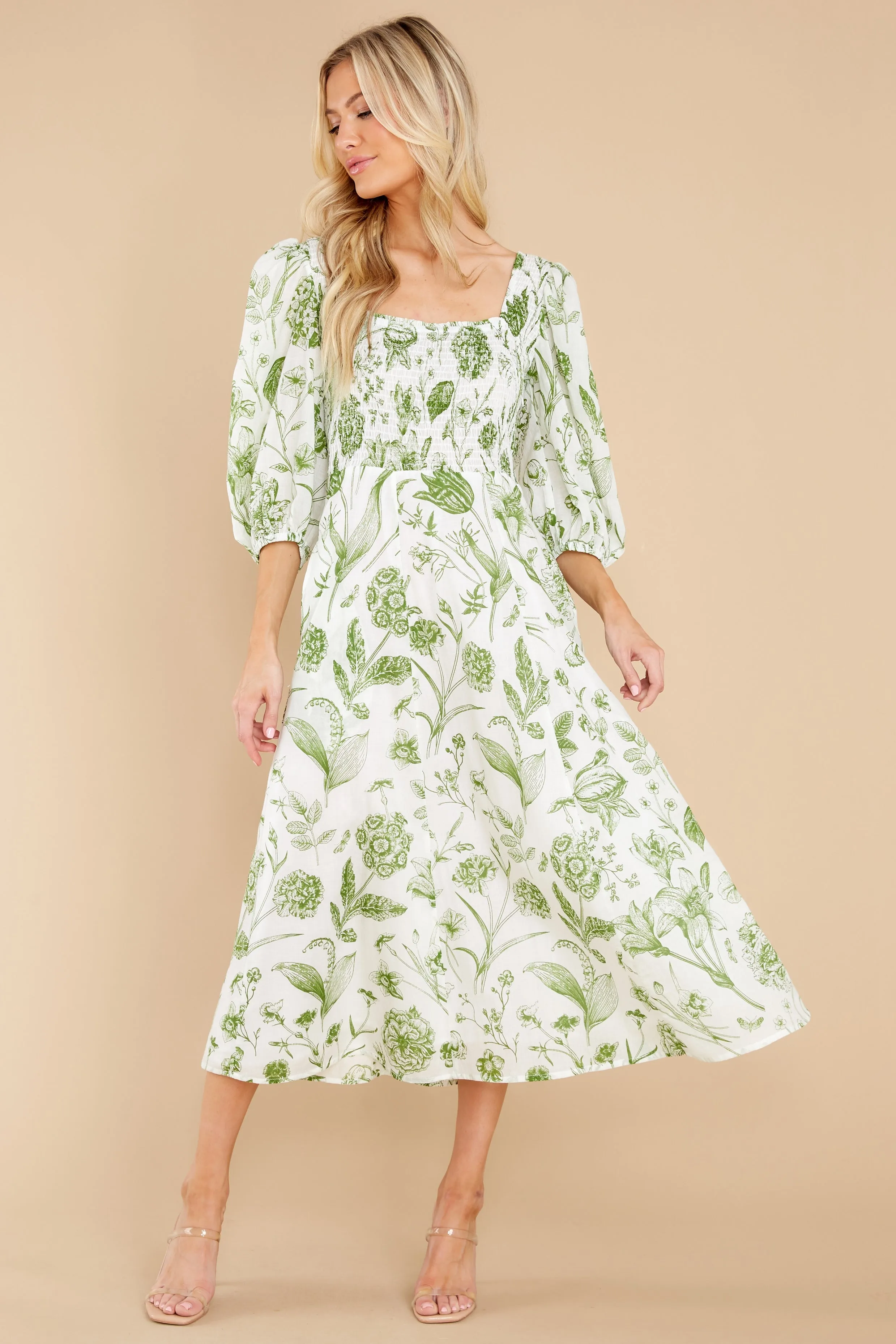 Bridget Toile Leaf Midi Dress