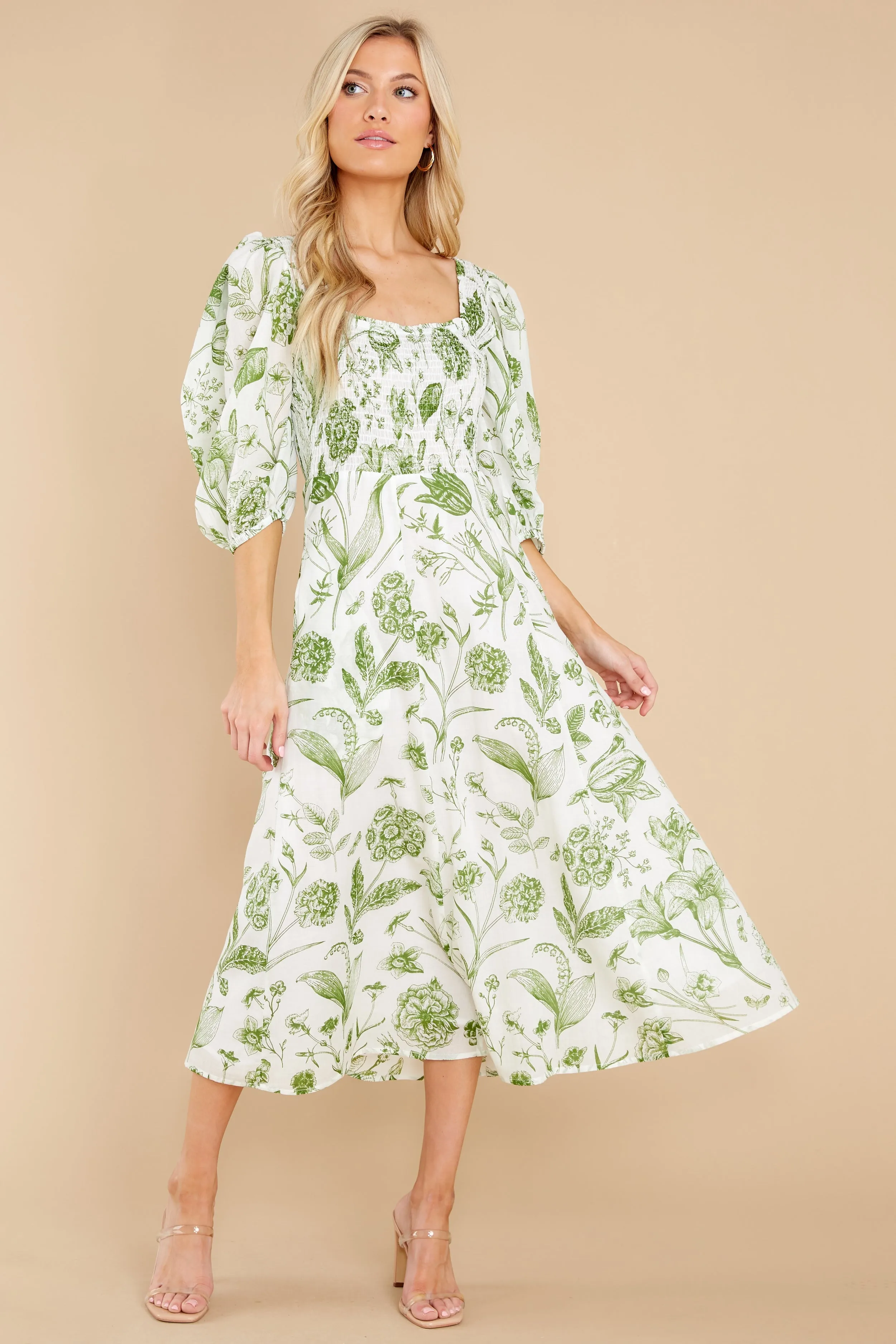 Bridget Toile Leaf Midi Dress