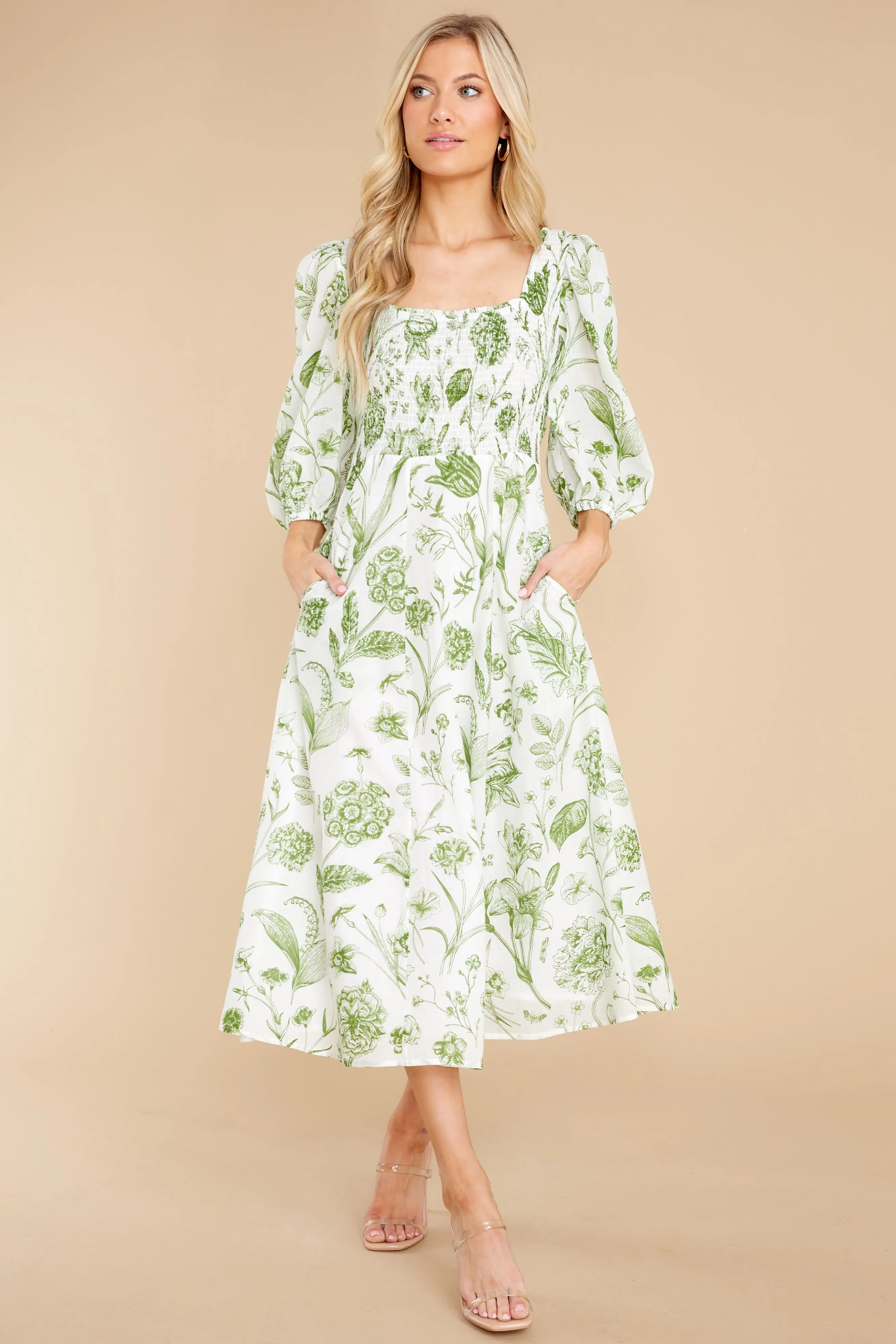 Bridget Toile Leaf Midi Dress