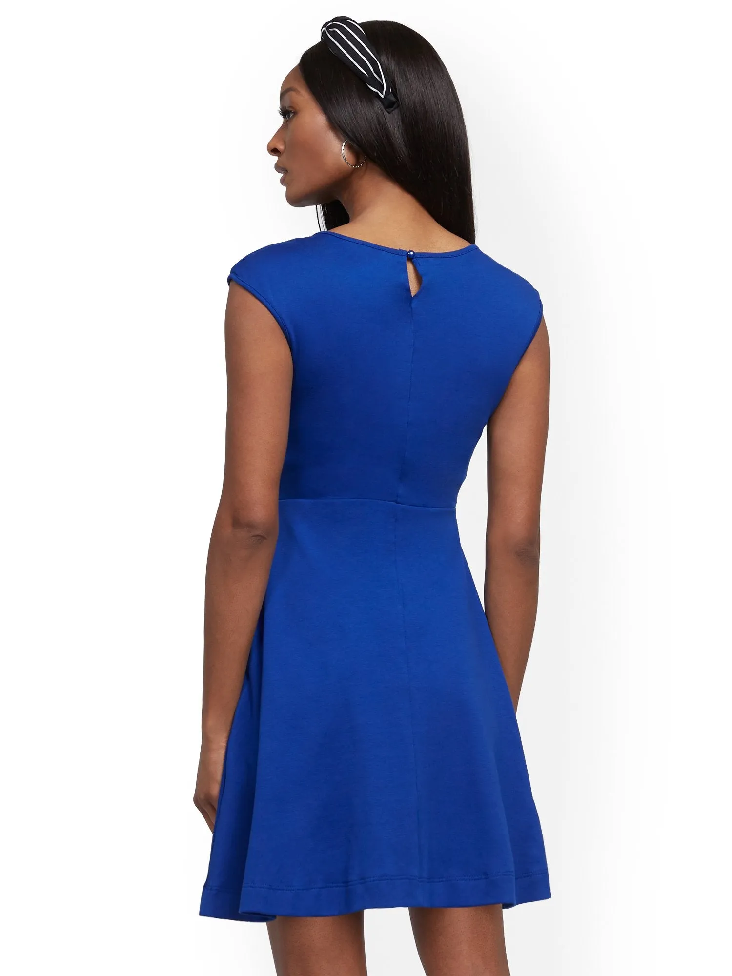 Button-Accent Cotton Fit and Flare Dress