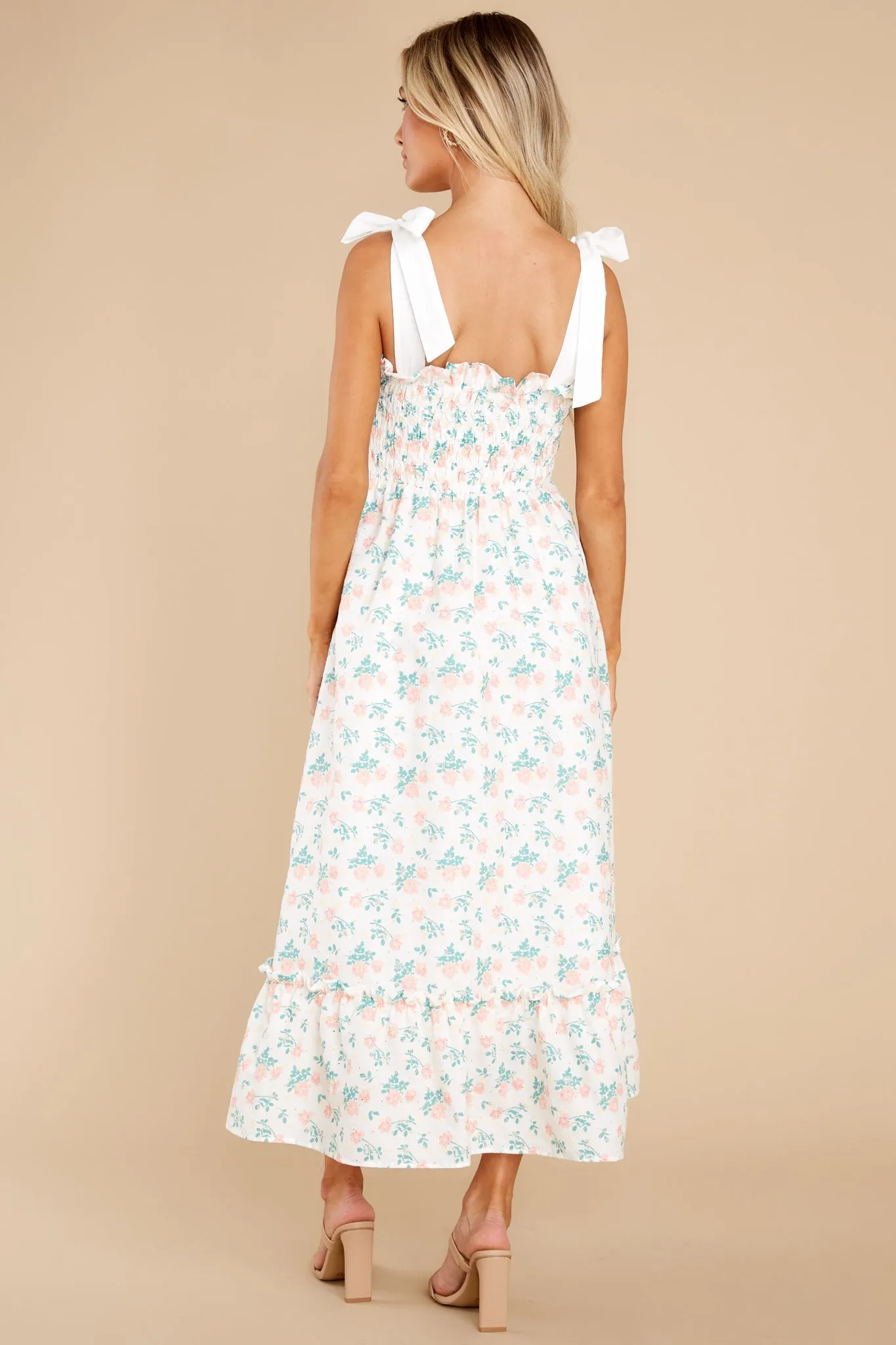 Camera Shy Peach Floral Print Cotton Midi Dress