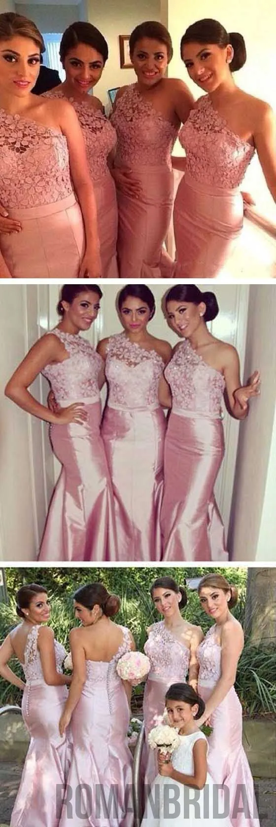 Charming One Shoulder Mermaid Sexy Junior Pink  Impressive Long Bridesmaid Dresses, WG93