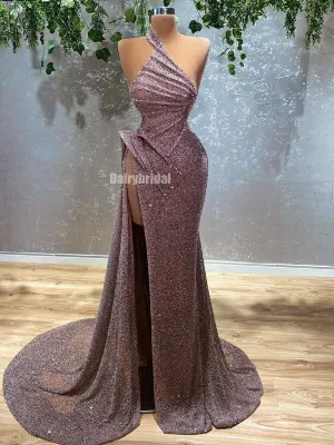 Charming Sequin Mermaid High Slit Sparkle Prom Dresses, FC6246