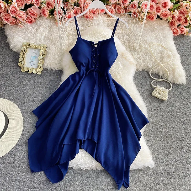 Charming sexy high waist irregular halter dress  S24