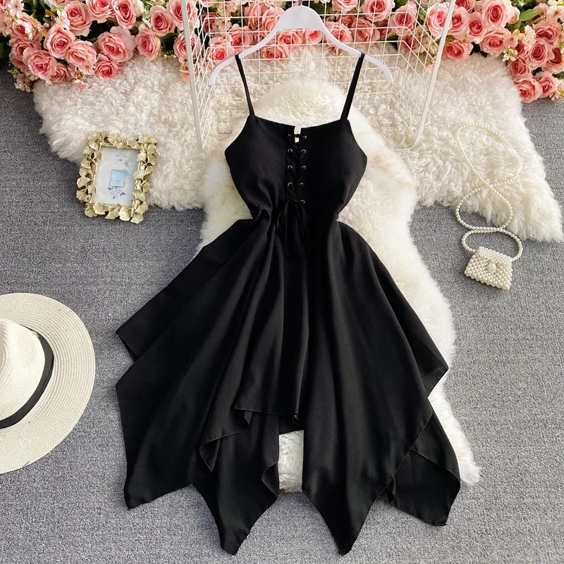 Charming sexy high waist irregular halter dress  S24