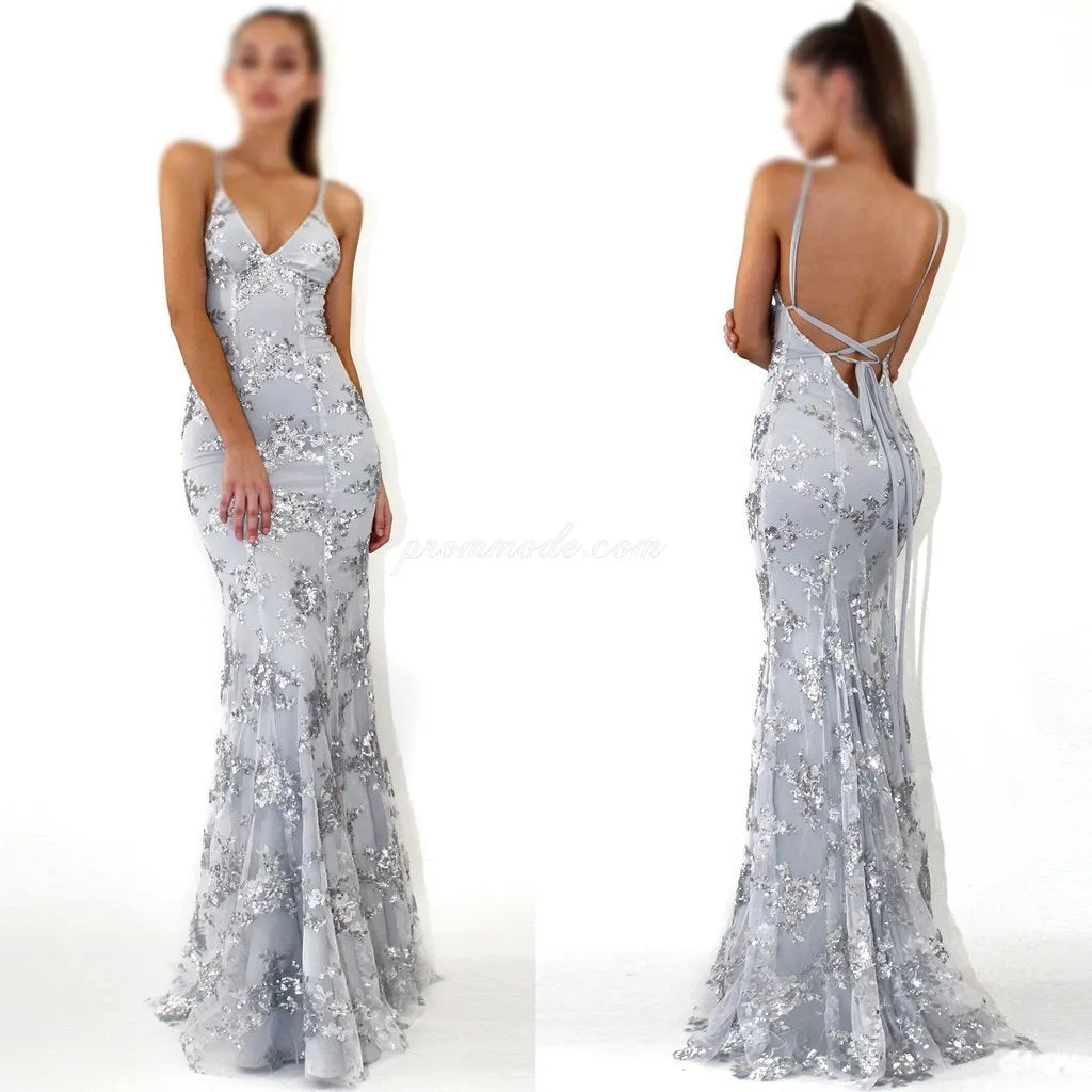 Charming Silver Sparkly Mermaid Popular Newest Prom Dresses