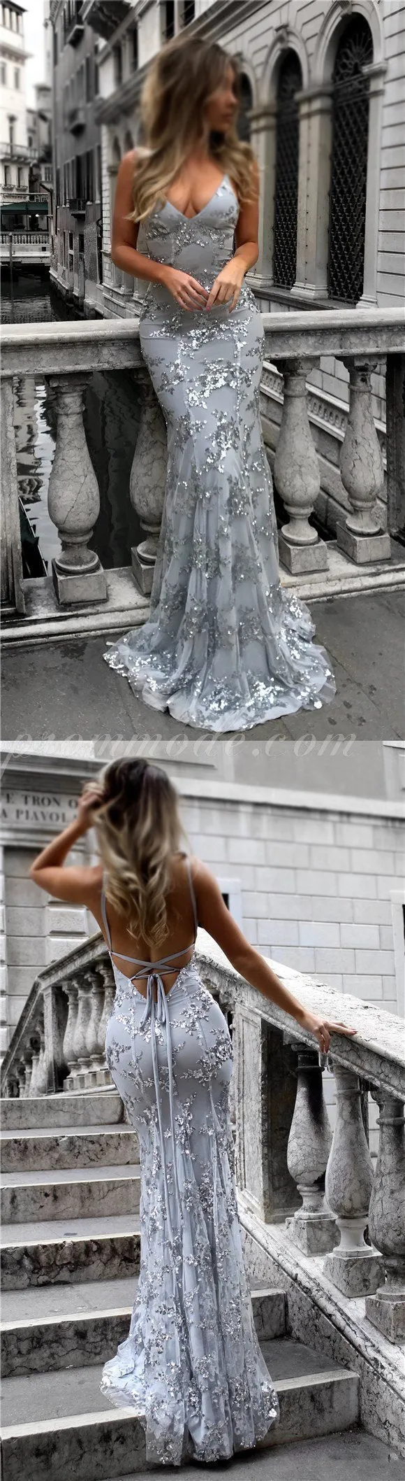 Charming Silver Sparkly Mermaid Popular Newest Prom Dresses