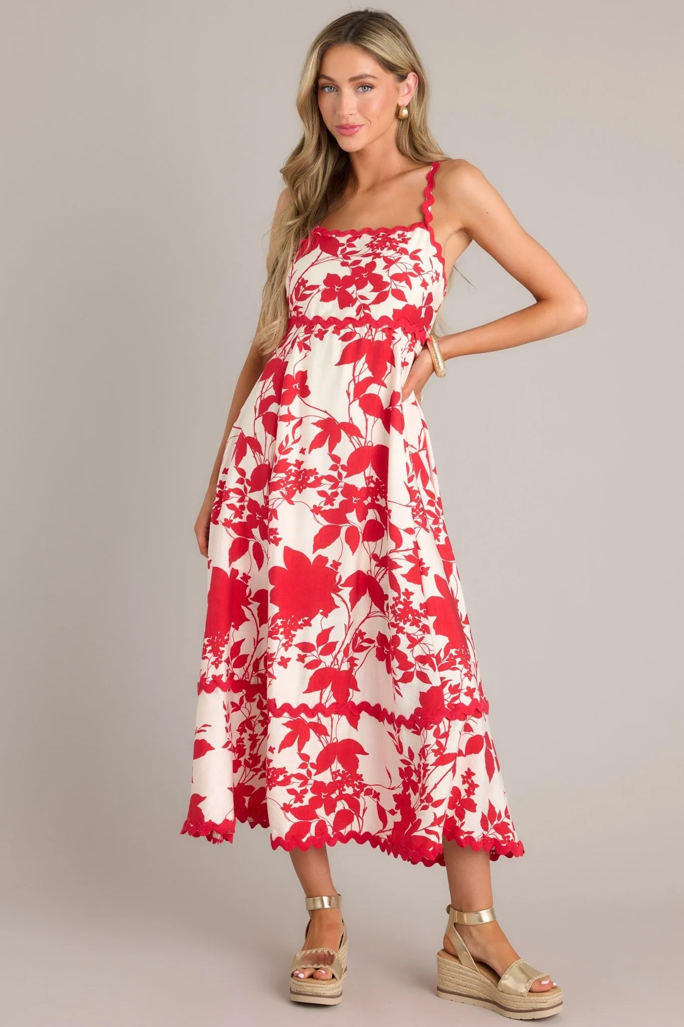 Cherry Blossom Bliss Red Floral Midi Dress