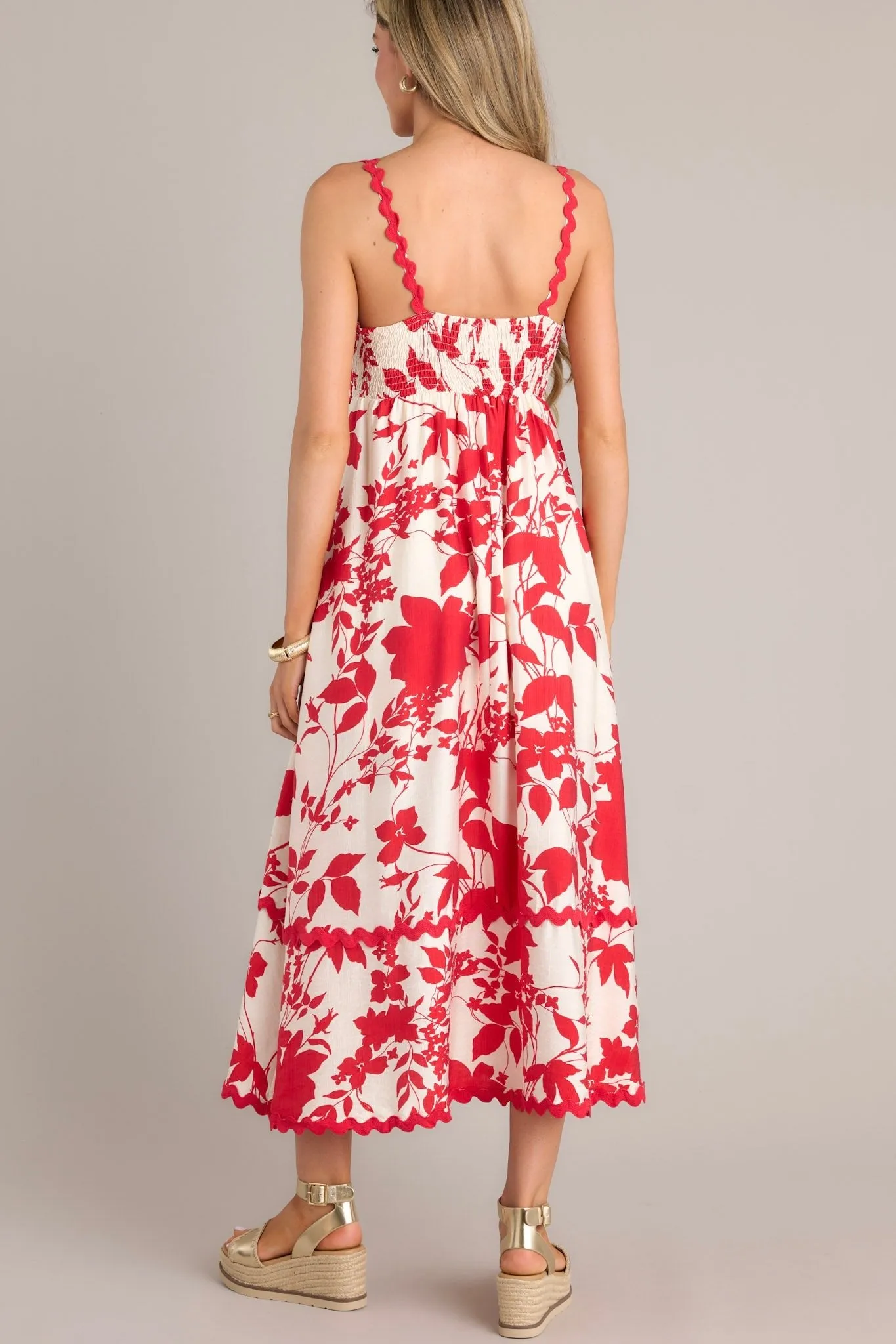 Cherry Blossom Bliss Red Floral Midi Dress