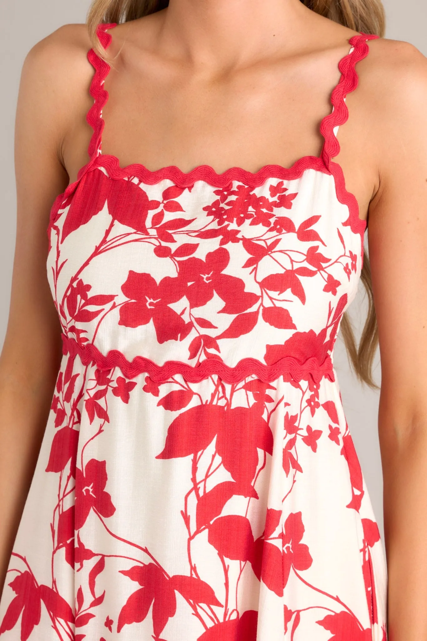 Cherry Blossom Bliss Red Floral Midi Dress