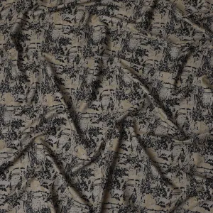 Chic Beige Viscose Crepe Fabric with Black Artistic Splatter, Luxurious Feel, 110 cm Width-D19183