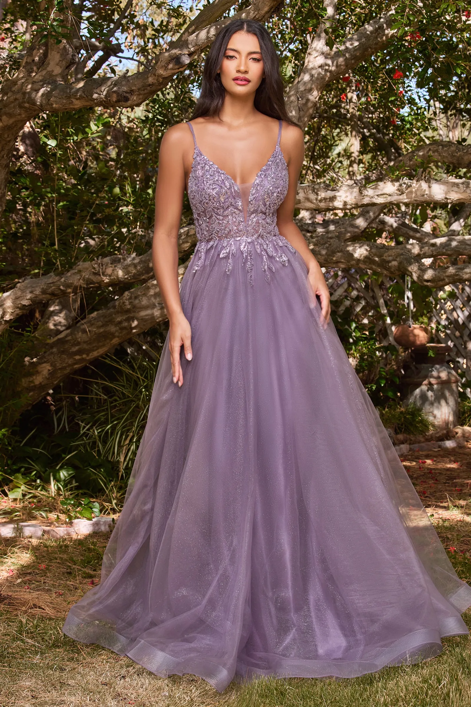 CINDERELLA DIVINE CD0154 Beaded A-Line Layered Tulle Dress