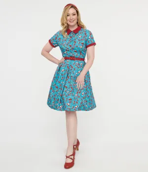 Collectif 1950s Blue & Red Cherry Pie Swing Dress