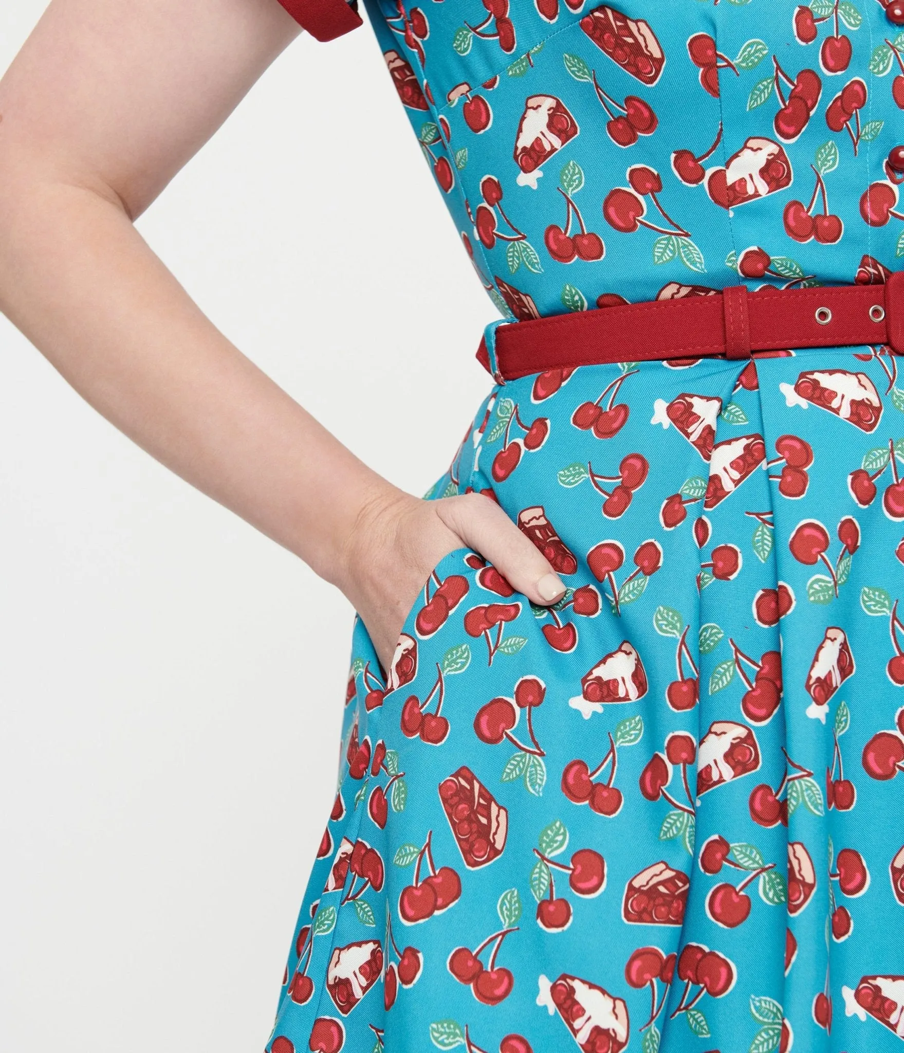 Collectif 1950s Blue & Red Cherry Pie Swing Dress