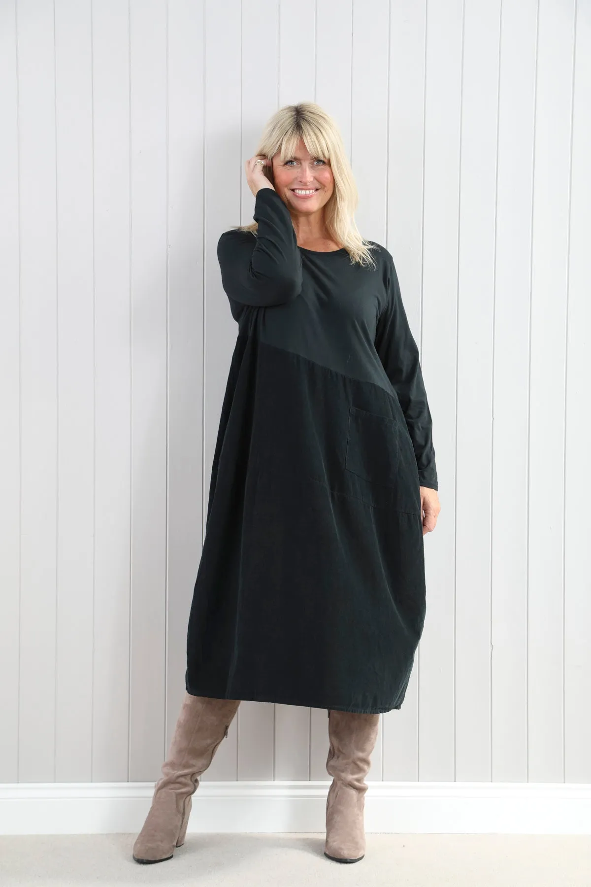 Cord Asymmetric Pocket Dress