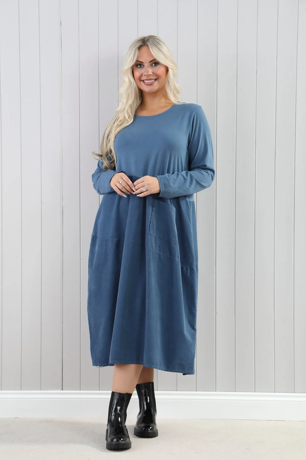 Cord Asymmetric Pocket Dress