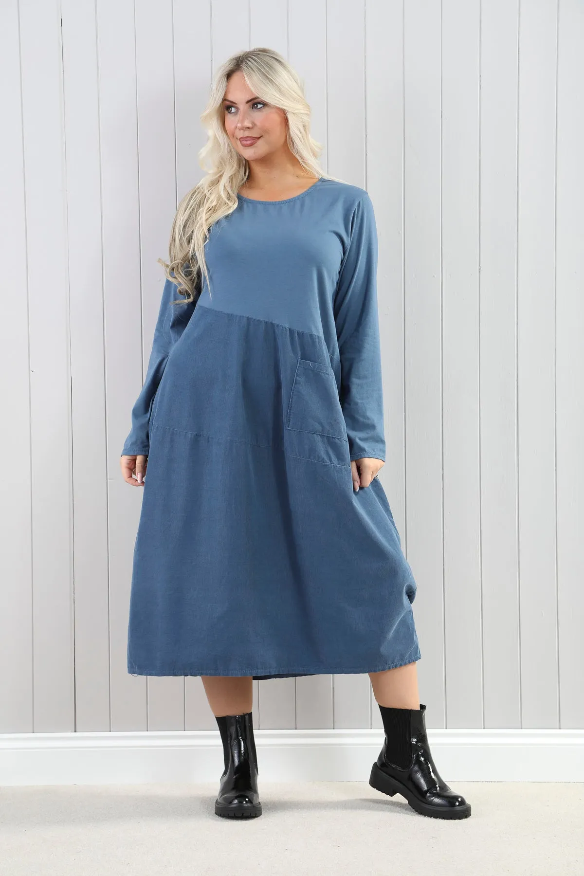 Cord Asymmetric Pocket Dress