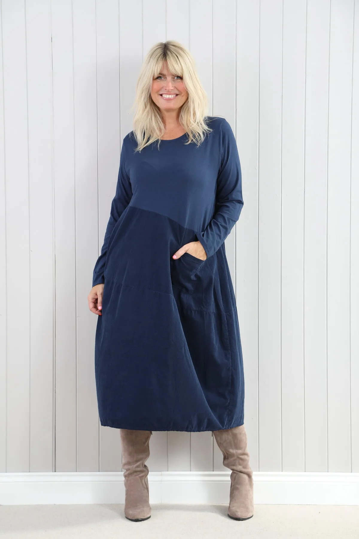 Cord Asymmetric Pocket Dress