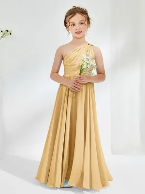 Cute One Shoulder  A-line Junior Bridesmaid Dresses Gold