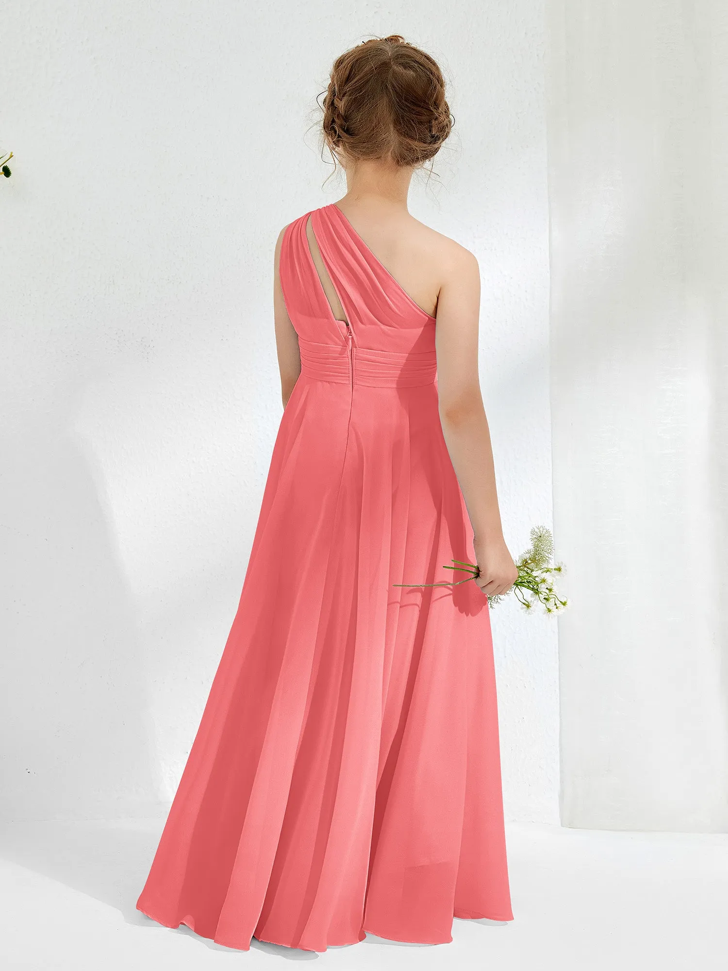 Cute One Shoulder  A-line Junior Bridesmaid Dresses Watermelon