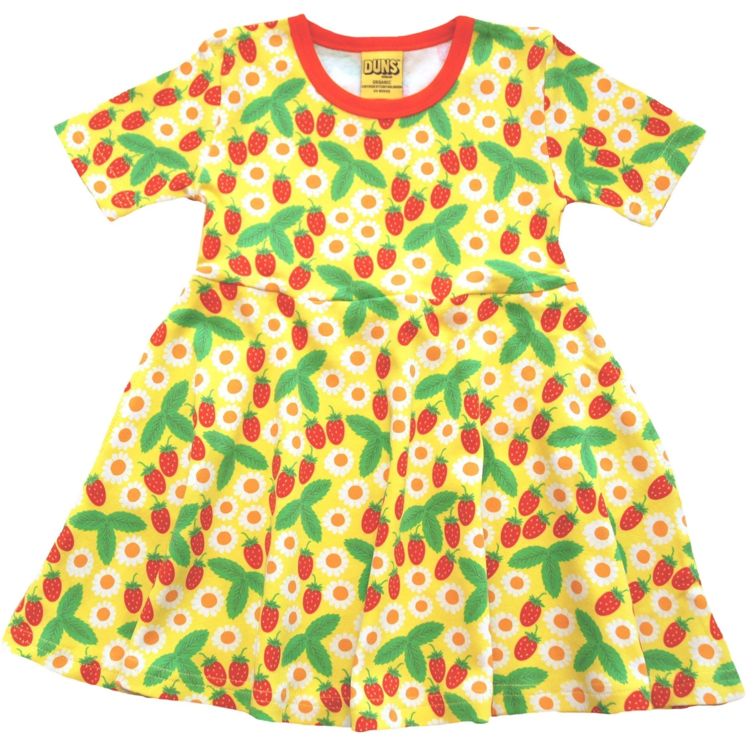 Daisies and Strawberries Short Sleeved Skater Dress (Buttercup) (12 Years)