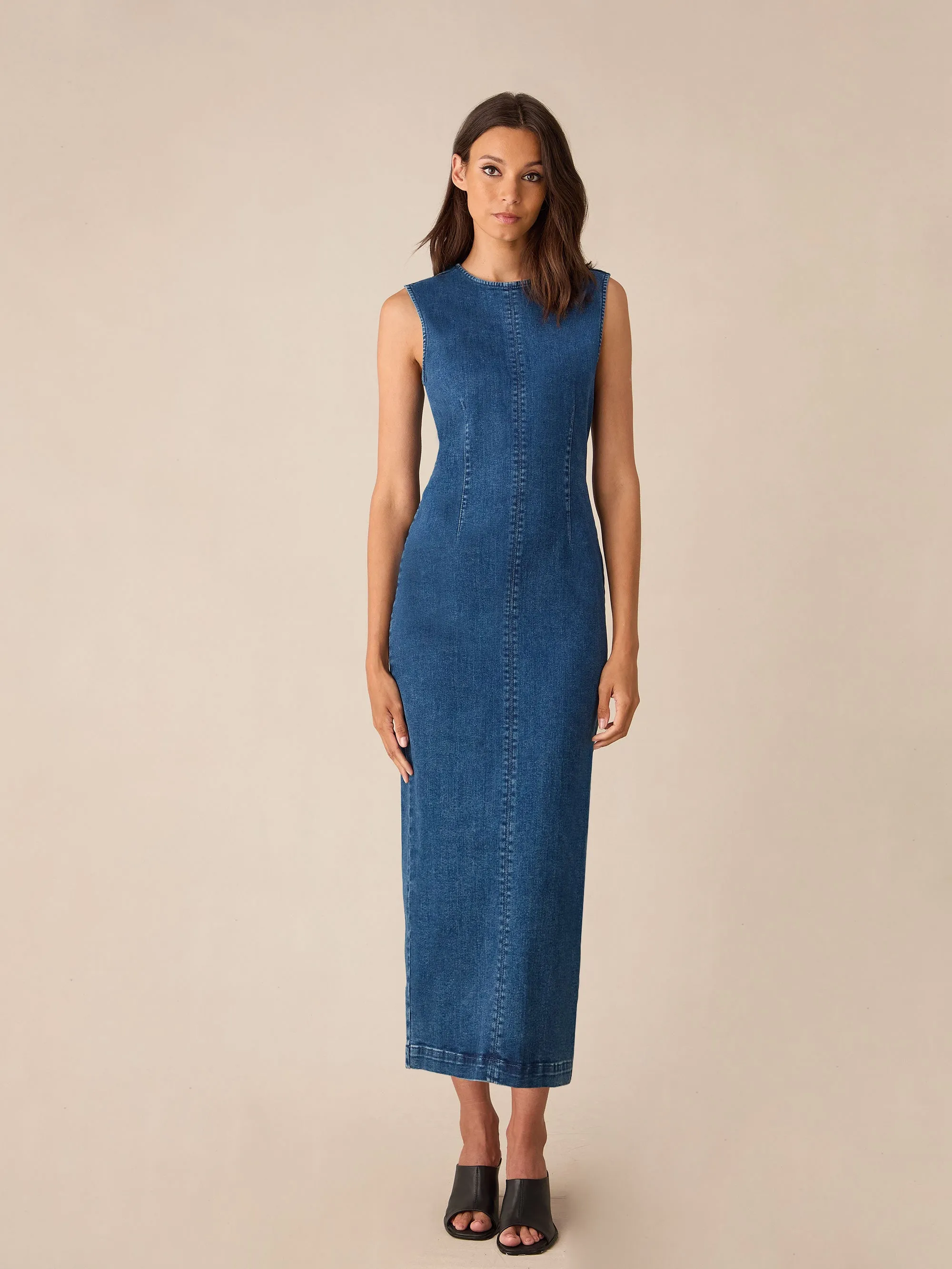 Denim Column Midi Dress