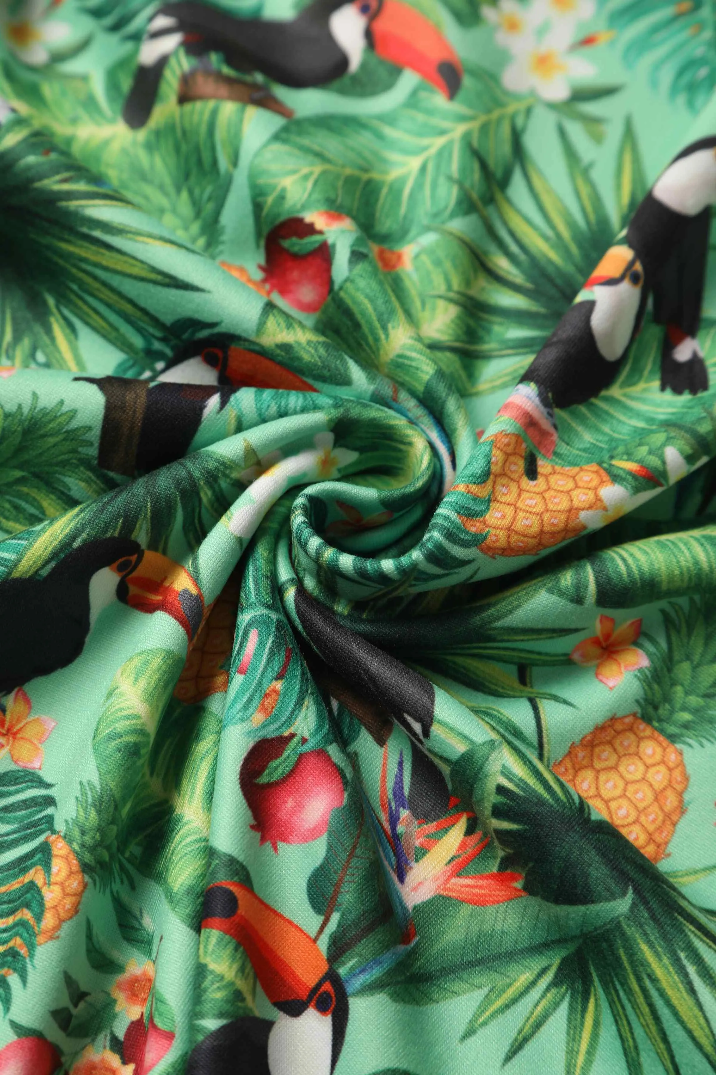 Donna Crossover Bust Green Tropical Toucan Dress