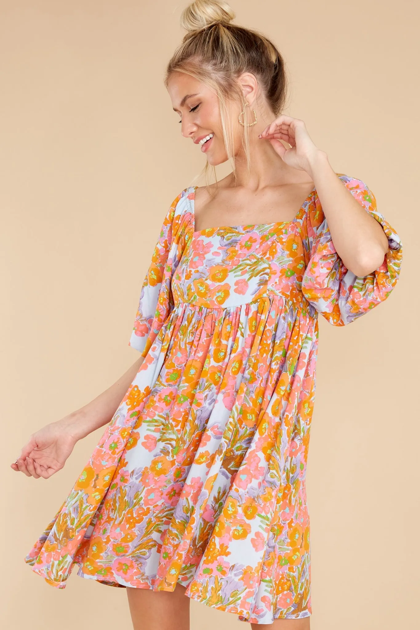 Enchanting Ways Orange Floral Print Dress