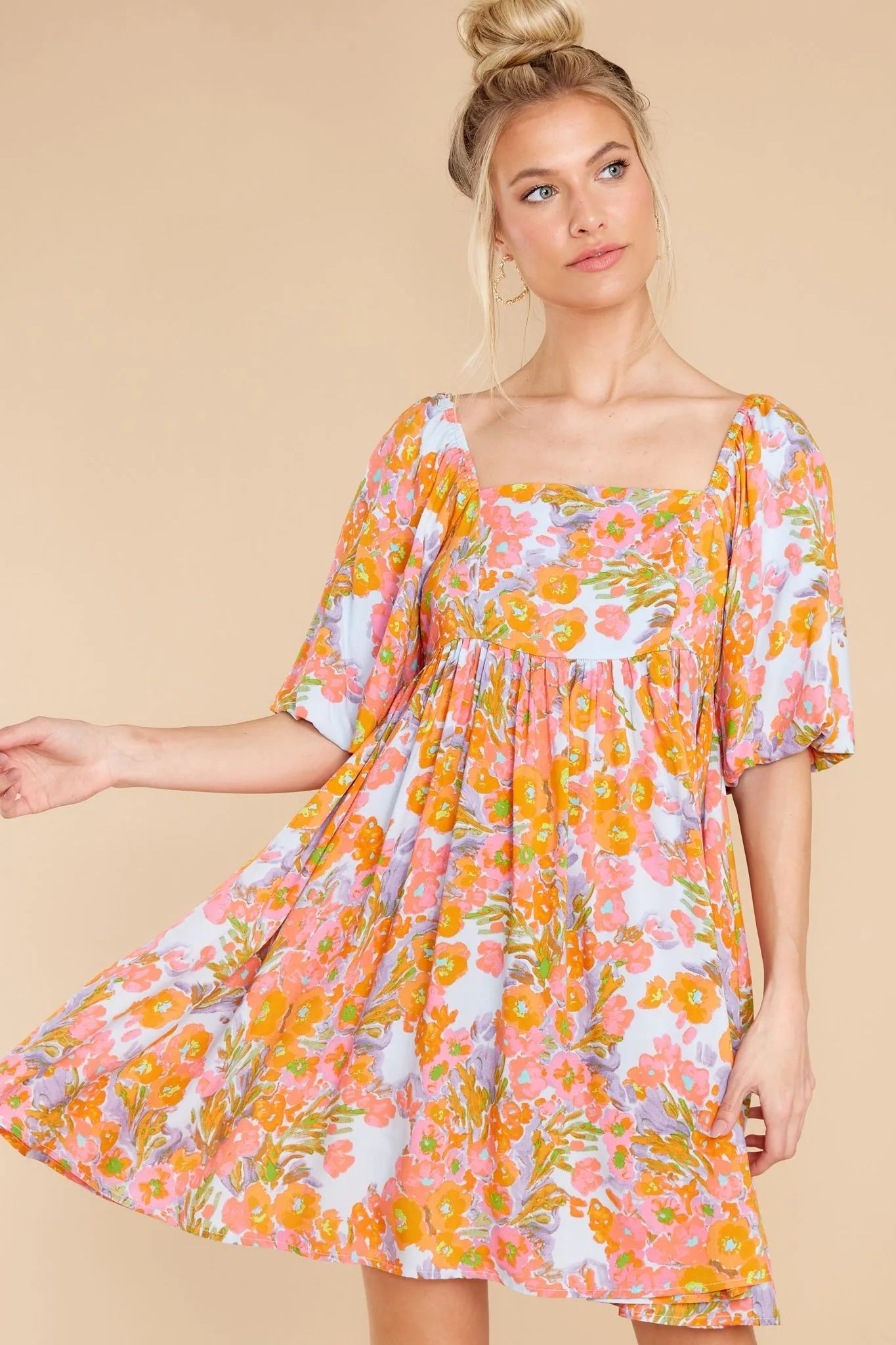 Enchanting Ways Orange Floral Print Dress