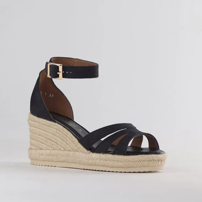 Espadrille Ankle Strap Wedge Sandal in Black - 12682