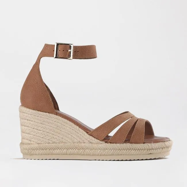 Espadrille Ankle Strap Wedge Sandal in Tabacco - 12682