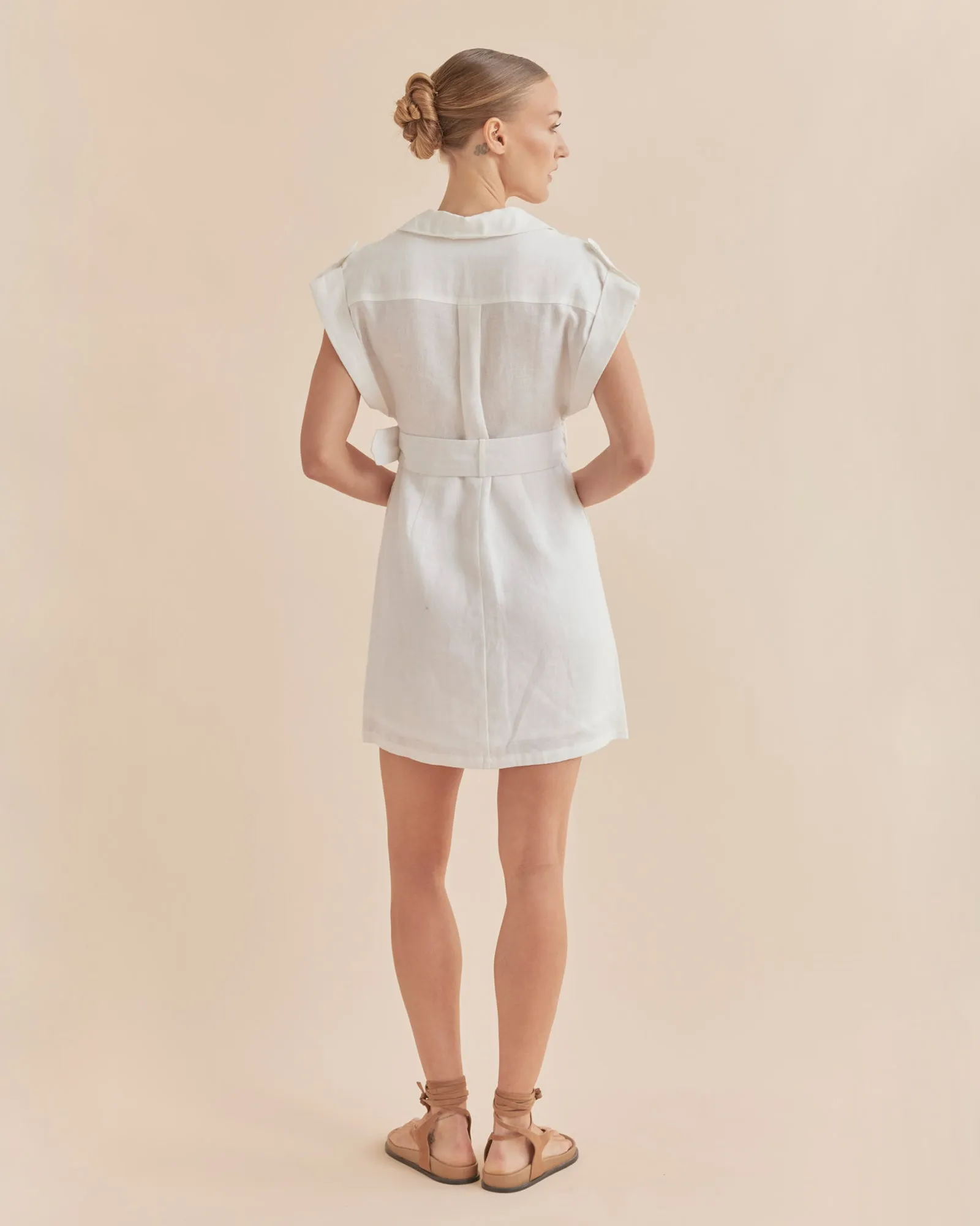 Esra Utility Mini Dress - White