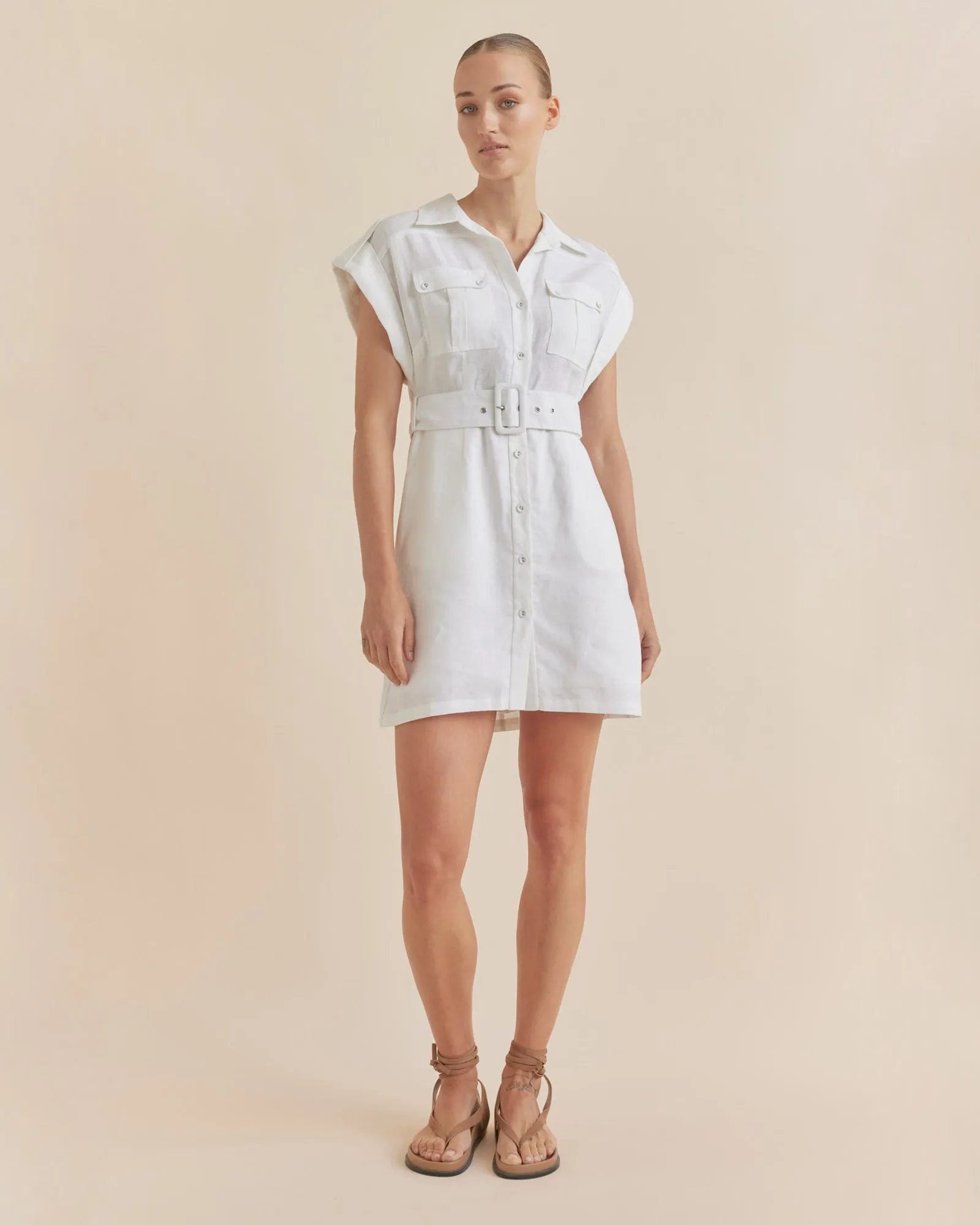 Esra Utility Mini Dress - White