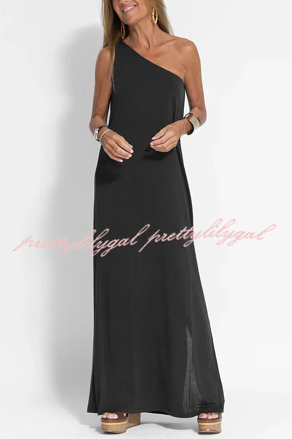 Flawless and Free One Shoulder Relaxed Slit Maxi Dress