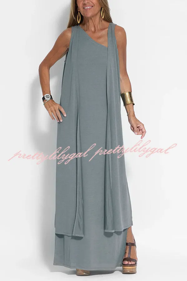 Flawless and Free One Shoulder Relaxed Slit Maxi Dress