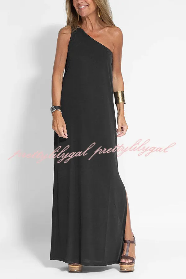 Flawless and Free One Shoulder Relaxed Slit Maxi Dress