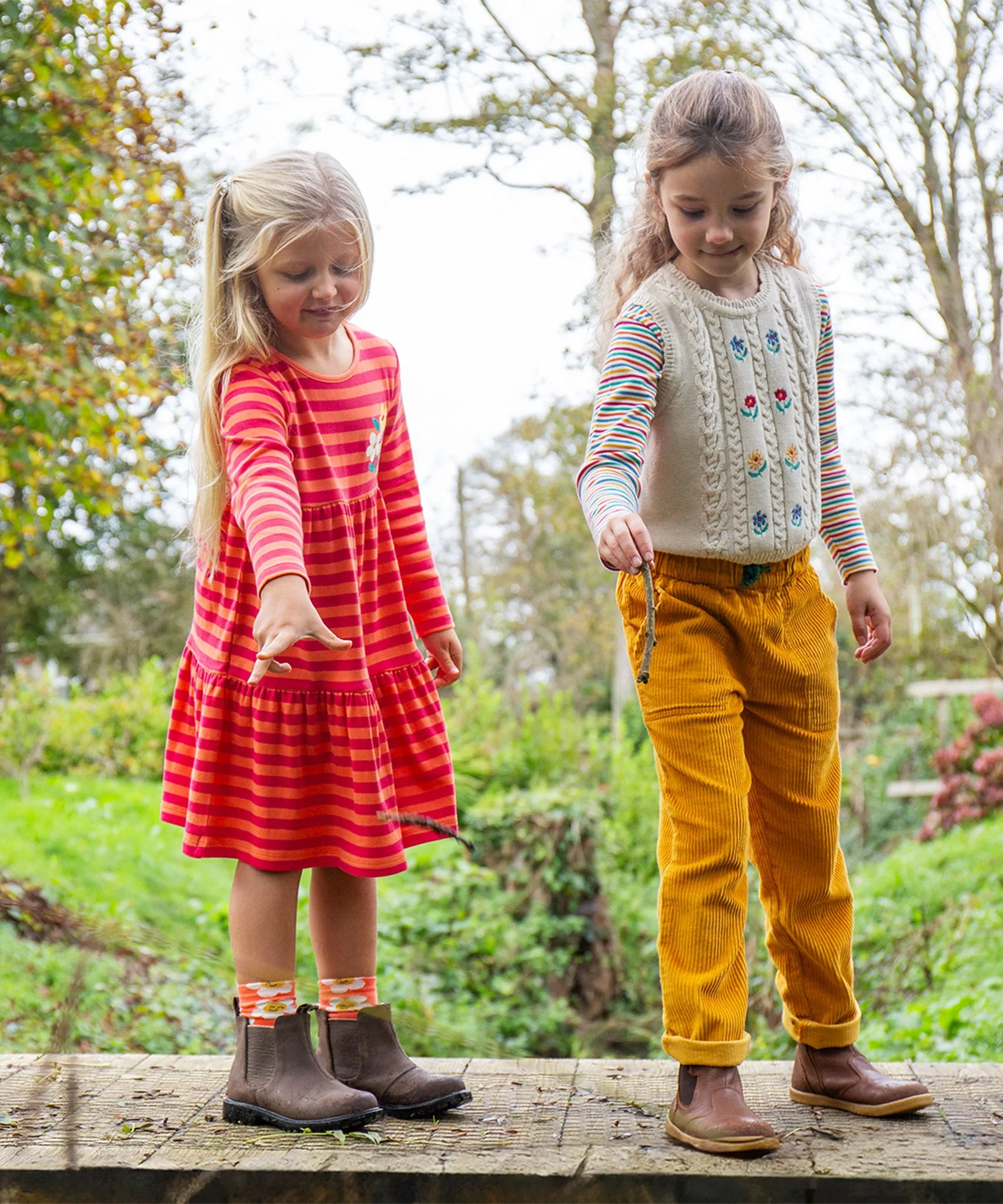 Frugi Marissa Dress - Cantaloupe Stripe/Flowers