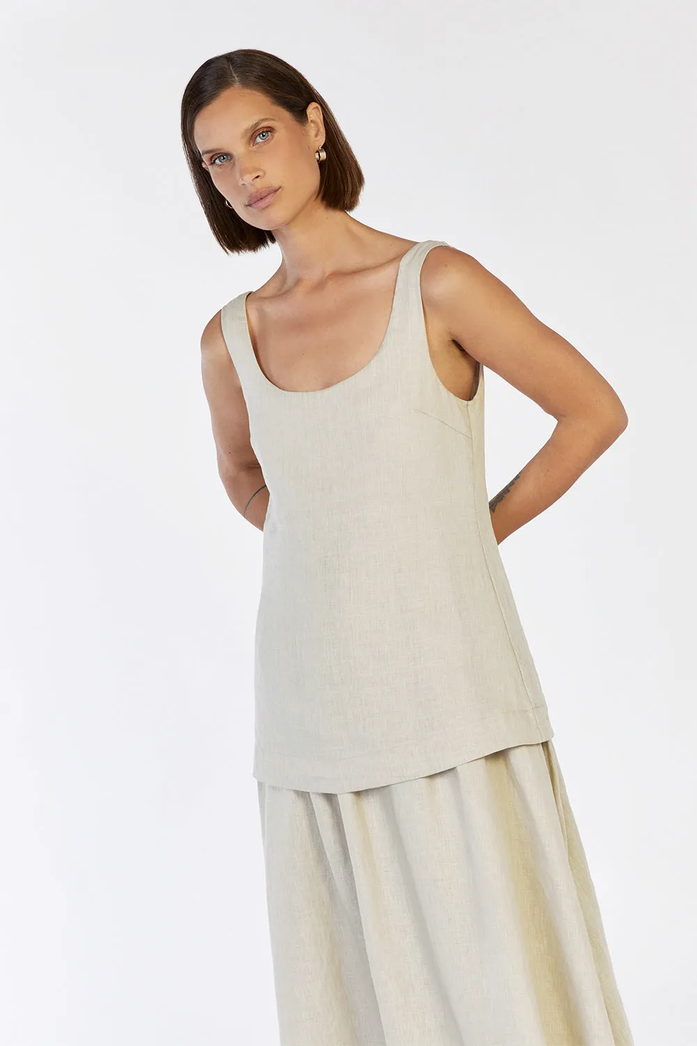 GIGI CHALK LINEN MIDI DRESS