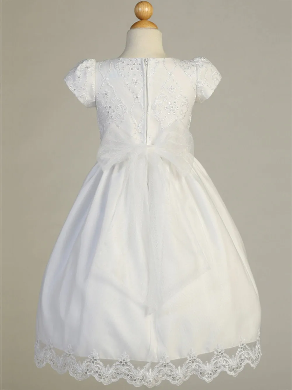 Girls White First Communion Dress w/ Embroidered Lace Sequins (167)