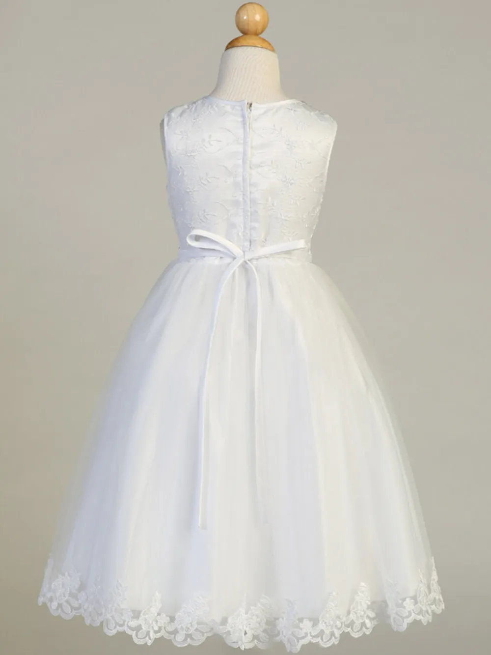 Girls White First Communion Dress w/ Embroidered Tulle (646)