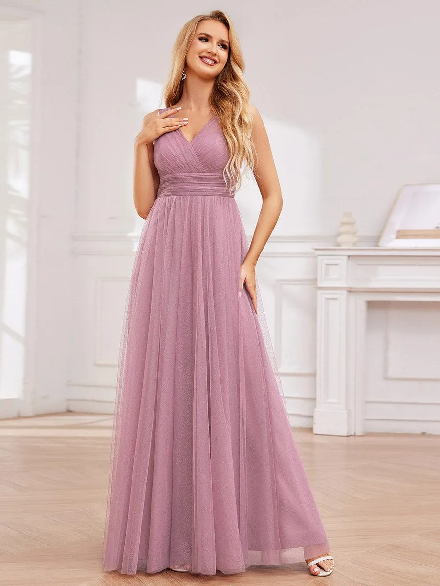 Glittering High Slit Sleeveless Bridesmaid Dress with Empire Waist