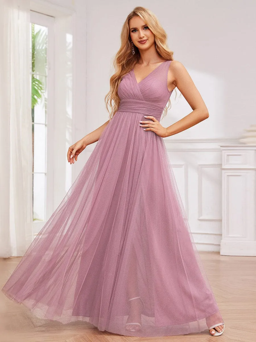 Glittering High Slit Sleeveless Bridesmaid Dress with Empire Waist